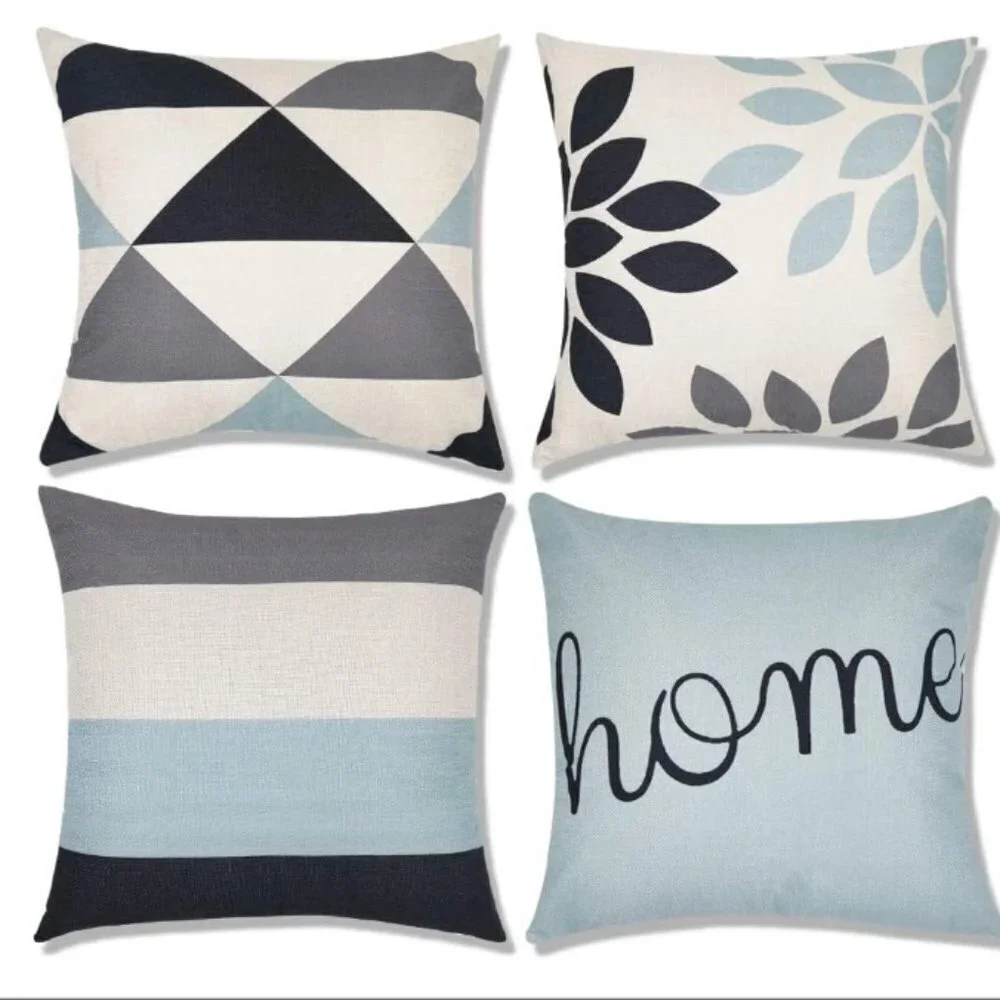 Set of 4, Geometric Throw Pillow Covers 18x18,  Linen Square Pillow Covers